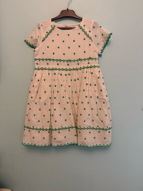 Mini Boden Cream Dress with Green Polka Dots
